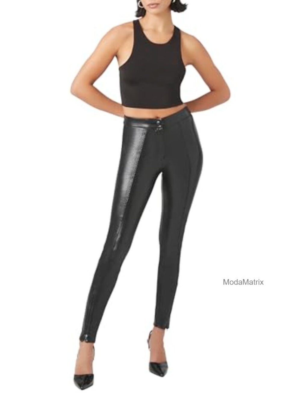Faux Leather High-Rise Skinny Pants Textured Seam Detail
